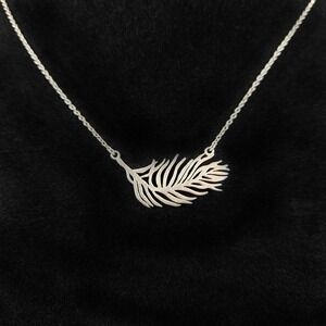 Tashi Sterling Silver 925 Feather Pendant 16" Necklace Adjustable Rolo Chain